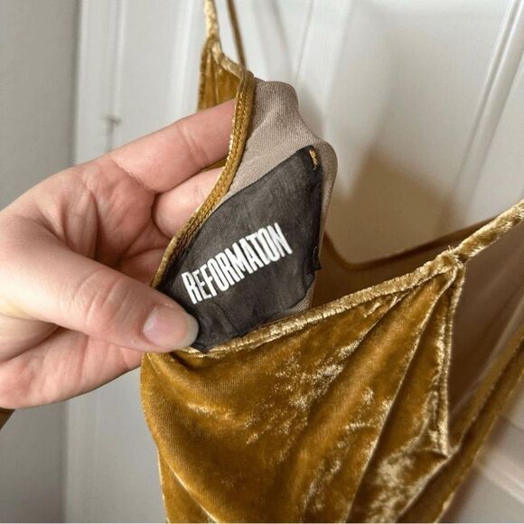 Reformation Gold Velvet Silk Sleeveless Larson Slip Dress Sz L Whimsygoth Formal - Picture 6 of 8